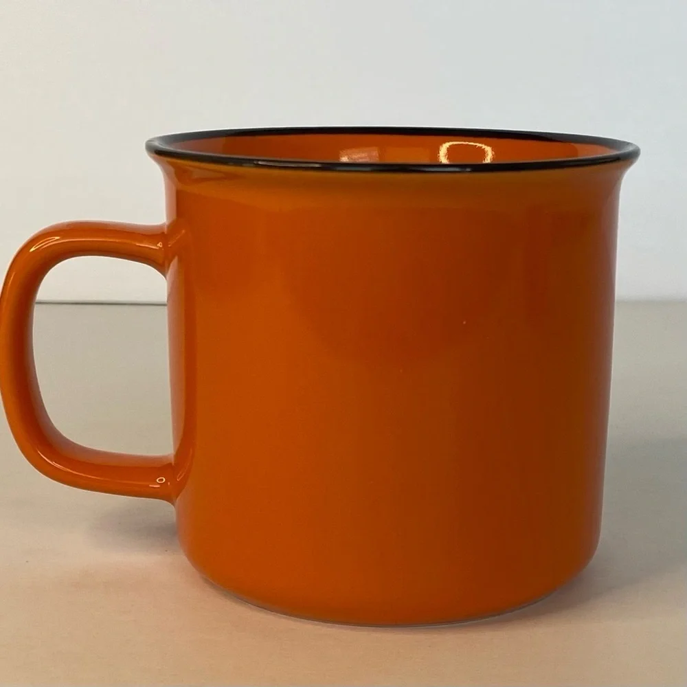 Bulleit Frontier Bourbon Whiskey Orange w/ Black Rim Ceramic Cups Mug